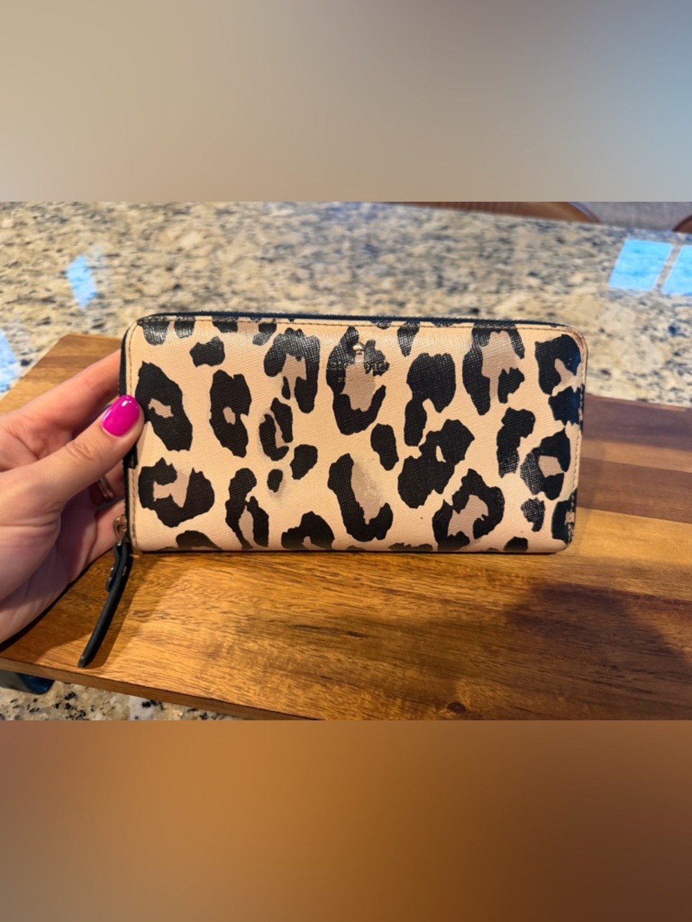 kate spade Leopard Print Zip Around Wallet in Beige and Black